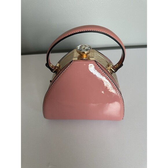Gramercy & Grand Gorgeous Pink patent leather handbag Gem Clasp Shoulder Bag NEW - Picture 2 of 13